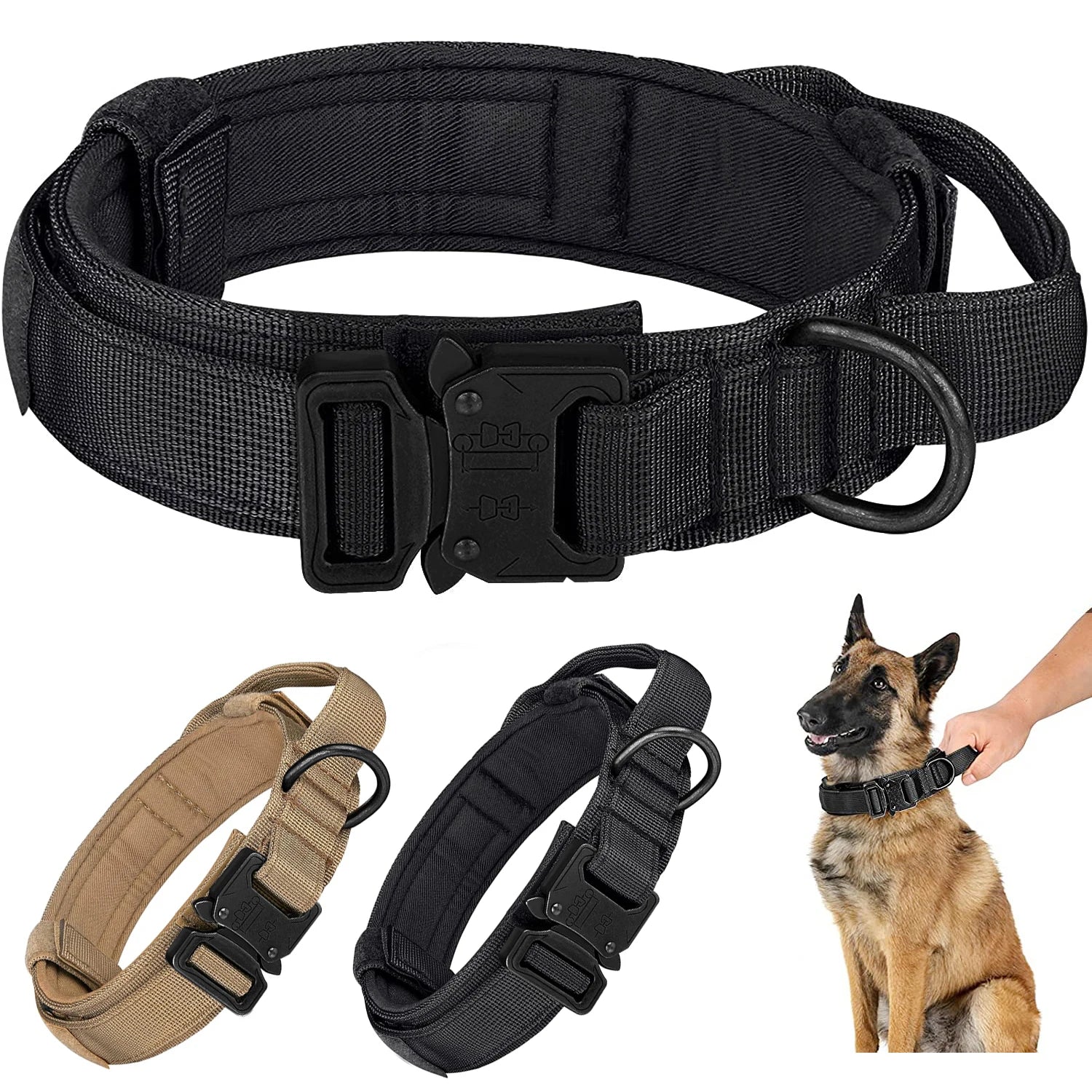 Heavy-Duty Tactical Dog Collar – Padded Adjustable K9 Collar with Metal Buckle