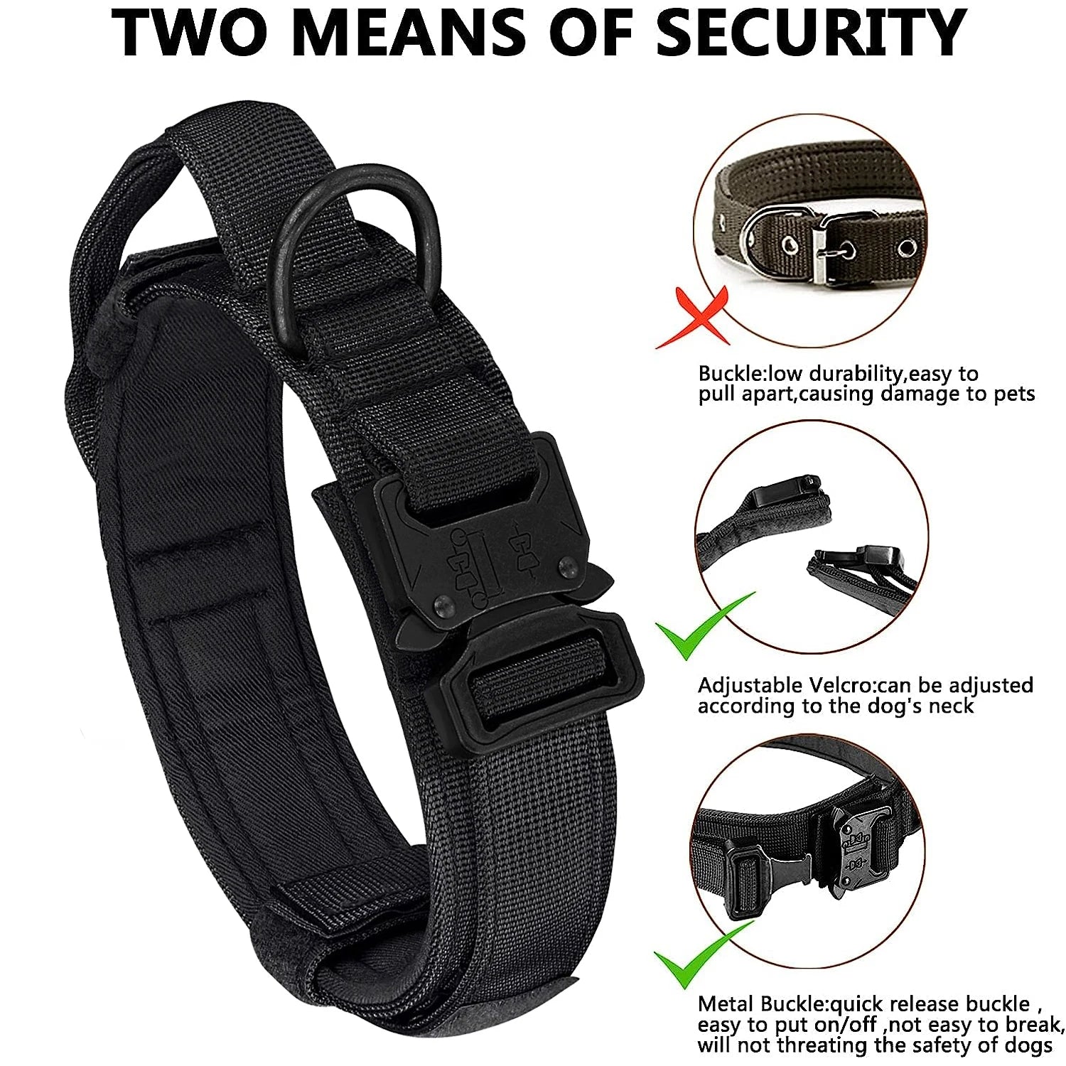 Heavy-Duty Tactical Dog Collar – Padded Adjustable K9 Collar with Metal Buckle